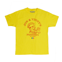 Jon & Vinny’s Pizzaman Slauson T-Shirt (Yellow Tee, Red Print)