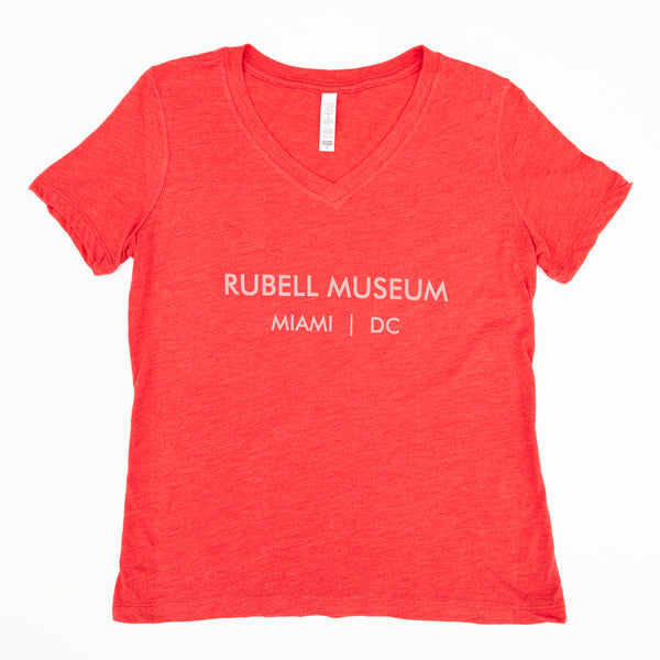 RM Miami DC V-Neck T-Shirt (Coral Tee / Silver Text)